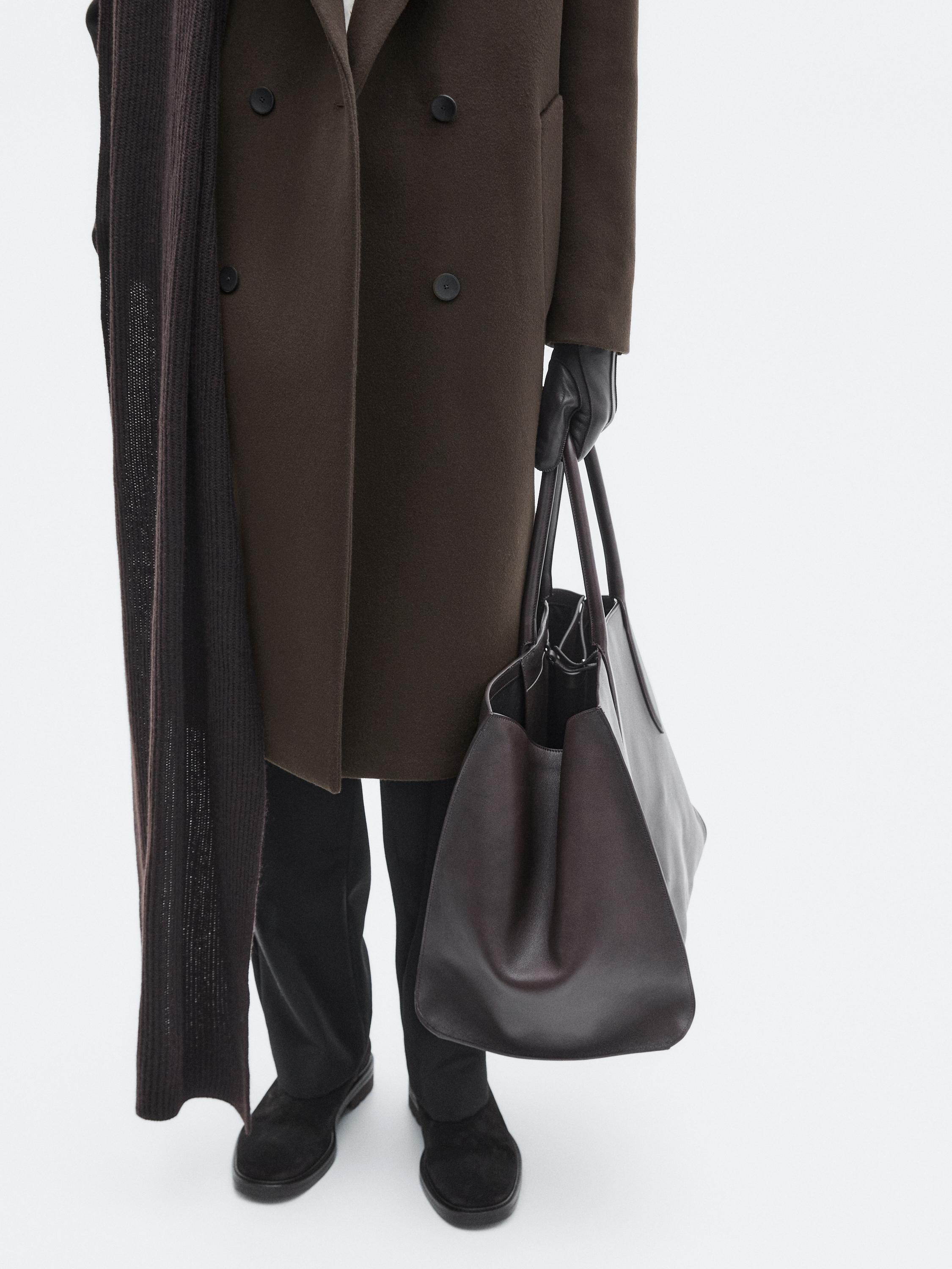 Long double-breasted wool blend coat